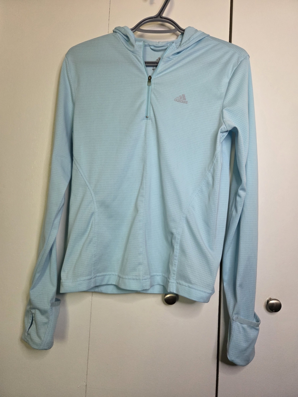 adidas Women's M Baby Blue Hooded Quarter-Zip Athletic Top